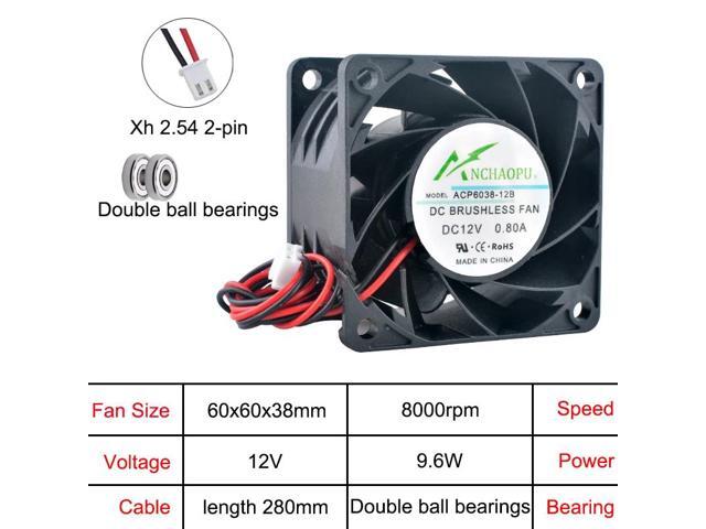 ACP6038 6cm High-Speed Axial Cooling Fan, 2-Pin DC 12V, Suitable for Server Power Supplies, Computer Electronics, 60x60x38mm
