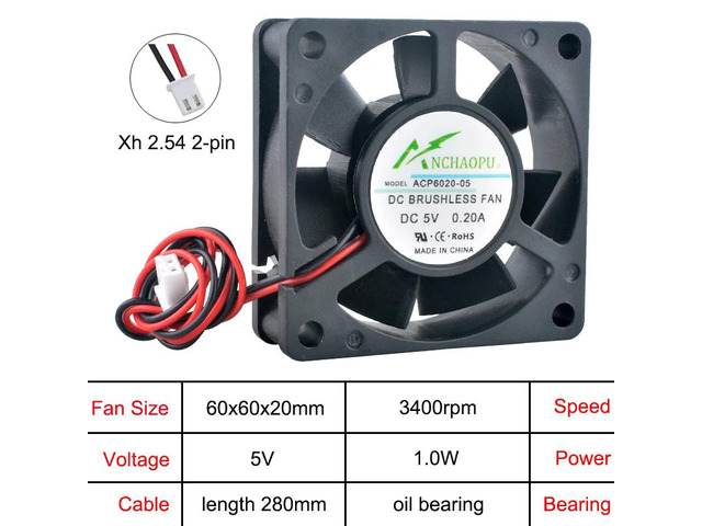 Three 60mm axial cooling fans, ACP6020, 2-pin DC5V, oil-impregnated bearings, suitable for inverter power supplies 60x60x20mm.