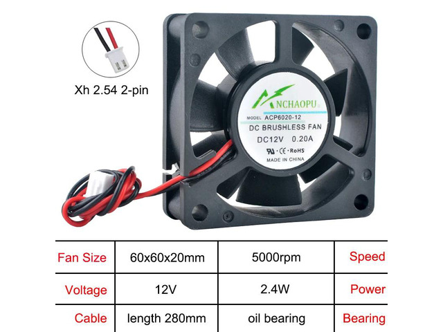 Three 60mm axial cooling fans, ACP6020, 2-pin DC12V, oil-impregnated bearing, suitable for inverter power supplies 60x60x20mm.