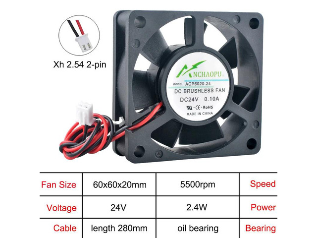 Three 60mm axial cooling fans, ACP6020, 2-pin DC24V, oil-impregnated bearings, suitable for inverter power supplies 60x60x20mm.