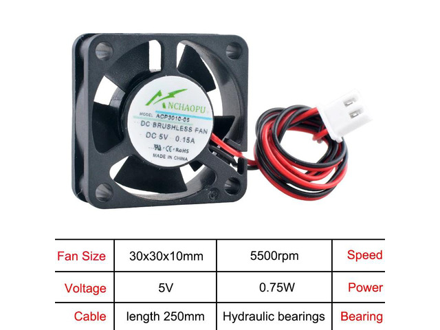 (5 units) ACP3010 30mm miniature axial cooling fan, 3cm in size (30x30x10mm), suitable for printers, routers, 2-pin interface, compatible with DC5V...