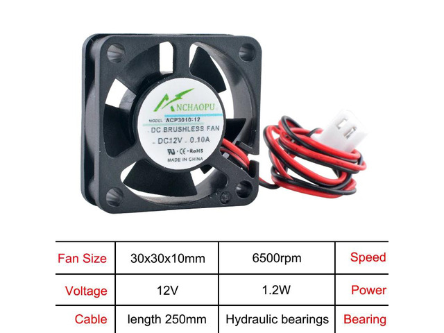 (5 units) ACP3010 30mm miniature axial cooling fan, 3cm in size (30x30x10mm), suitable for printers and routers, 2-pin interface, compatible with...