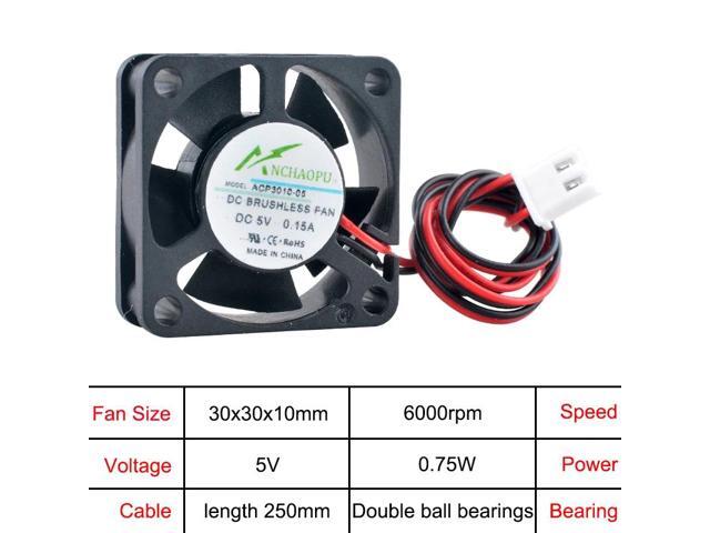 (5 units) ACP3010 30mm miniature axial cooling fan, 3cm in size (30x30x10mm), suitable for printers and routers, 2-pin interface, compatible with...