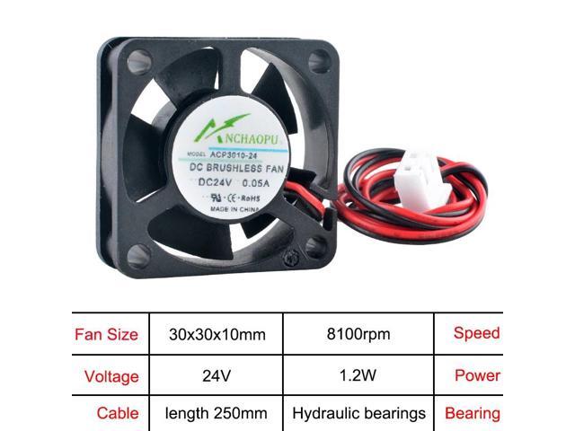 (5 units) ACP3010 30mm miniature axial cooling fan, 3cm (30x30x10mm), suitable for printers/routers, compatible with DC24V hydraulic, 2-pin design.