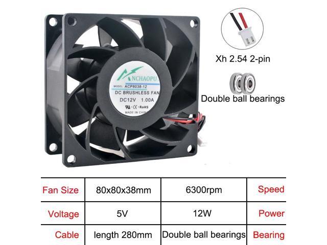 (2) High-speed 80x80x38mm cooling fans, 2-pin multi-voltage DC12V, suitable for server converter power supply ACP8038