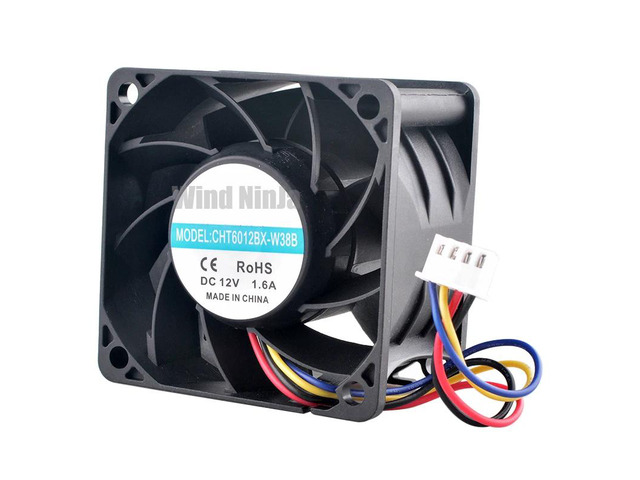 (2 units) CHT6012BX-W38B 6cm (60mm) Server High-Speed Cooling Fan, DC12V 1.60A, 4-pin bearing, 12000 RPM, 60x60x38mm