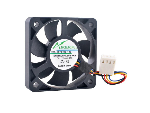 ACP5010-12B Dual Ball Bearing PWM Fan, 50x50x10mm, DC12V, 0.1A, 8000RPM, suitable for industrial embedded chassis, motherboard, and CPU cooling.