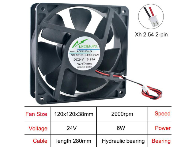 ACP12038 12cm x 120mm Axial Fan 120x120x38mm DC24V Hydraulic 2-Pin Chassis Power Supply Inverter Cooling Fan