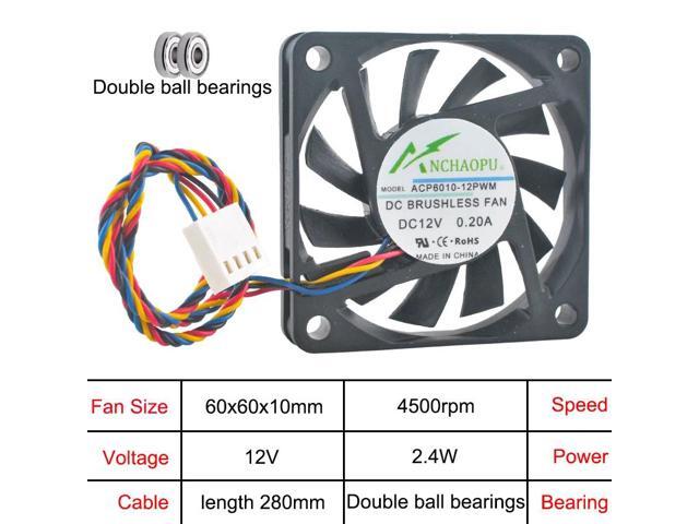 (2 units) Ultra-thin 6cm/60mm cooling fans ACP6010-05PWM ACP6010-12PWM 60x60x10mm DC12V 4-pin 4500/5800rpm for CPU cases