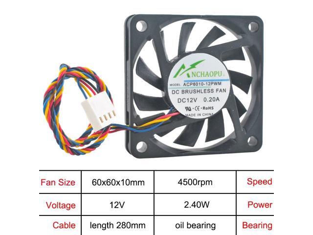 (2 units) Ultra-thin 6cm/60mm cooling fan ACP6010-05PWM ACP6010-12PWM 60x60x10mm DC12V with oil bearing 4-pin 4500/5800rpm for CPU case
