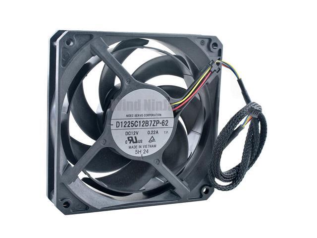 D1225C12B7ZP-62 12cm x 120mm Fan (120x120x25mm), DC12V 0.22A, 4-pin sickle-shaped blade cooling fan, suitable for CPU water cooling in computer cases.