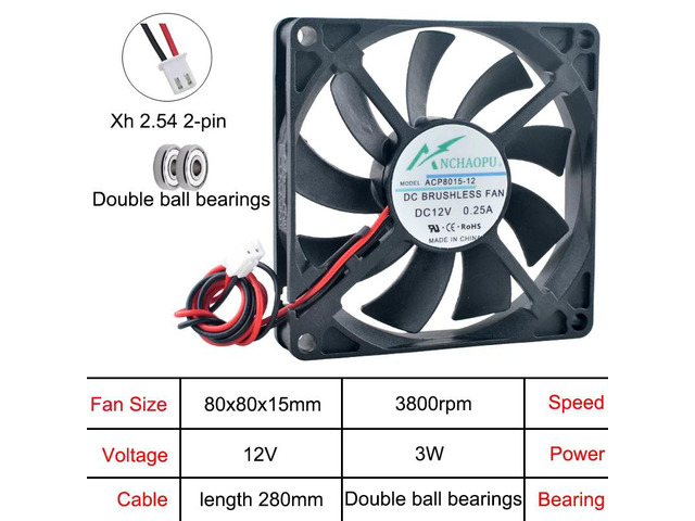 (3 units) ACP8015 80mm high-speed cooling fan, 80x80x15mm axial flow type, suitable for power supply industrial equipment DC12V dual ball.