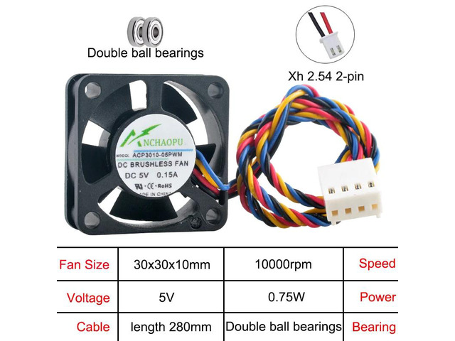 ACP3010-05PWM ACP3010-12PWM 3cm 30mm Fan (30x30x10mm), DC5V-4-pin, 8300/10000rpm, Dual Ball Bearing Miniature Cooling Fan, suitable for CPUs.