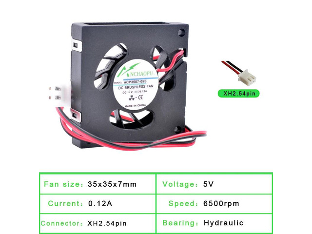 ACP3507 3.5cm 35mm Blower (35x35x7mm), DC5V 2-pin Miniature Centrifugal Fan for Projectors and Printers.
