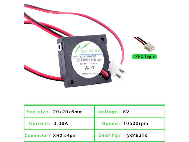 ACP2006 2cm 20mm Miniature Centrifugal Fan (20x20x6mm) DC5V, suitable for projectors and printers.