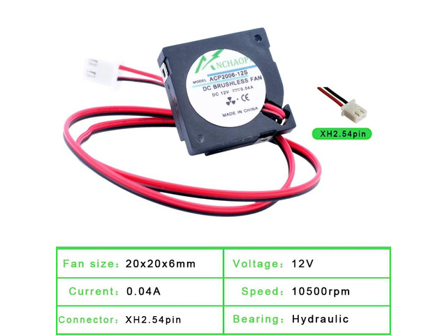 ACP2006 2cm 20mm Miniature Centrifugal Fan (20x20x6mm) DC12V, suitable for projectors and printers.