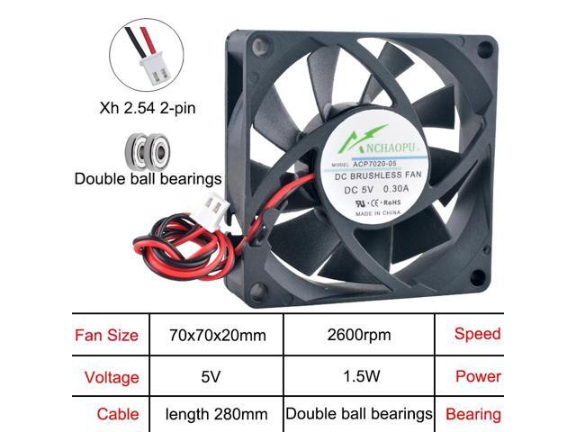 ACP7020 High-Speed 70mm Axial Cooling Fan, DC5V Dual-Ball DC 2-Pin Suitable for chargers, power supplies, inverters, etc.