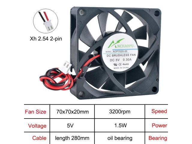 ACP7020 High-Speed 70mm Axial Cooling Fan, DC 5V, Oil-Bearing DC 2-Pin Suitable for chargers, power supplies, inverters, etc.