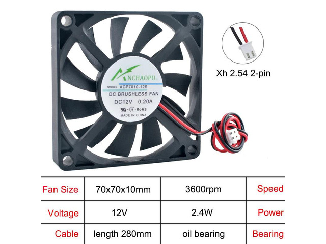 ACP7010 70mm Ultra-thin Cooling Fan, DC12V, Oil-bearing 2-pin Axial Fan, Suitable for Power Supply Inverters