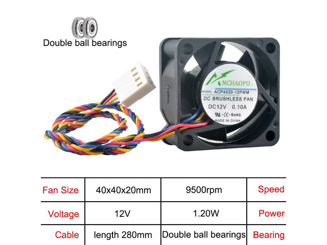 ACP4020-12PWM ACP4020-24PWM 4cm 40mm Fan (40x40x20mm), DC12V, Dual-ball 4-pin High-speed Cooling Fan, suitable for chassis, CPUs, and servers.