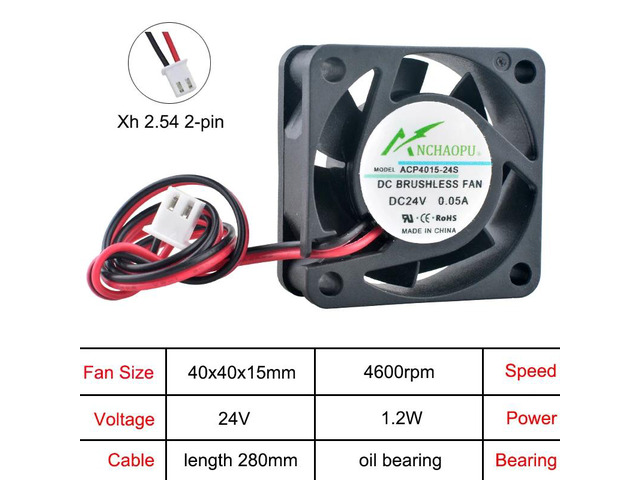 ACP4015 4cm (40mm) Axial Fan 40x40x15mm Power Printer Cooling Fan DC24V Oil-bearing 2-pin Fan