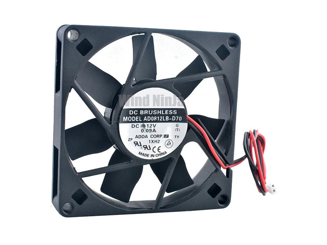 AD0812LB-D70 8cm 80mm Fan (80x80x15mm), DC12V 0.09A, 2-pin dual ball bearing cooling fan, suitable for VCR power supplies.
