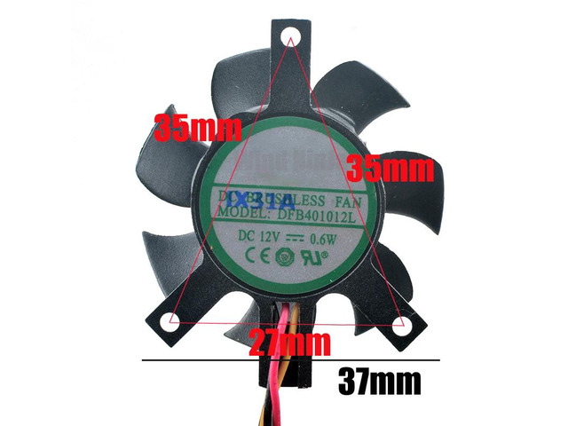 12V 0.6W DFB401012L Dual Ball Bearing Cooling Fan, 37mm diameter, 35x35x27mm hole spacing, 3-pin, suitable for routers and industrial computer CPUs.