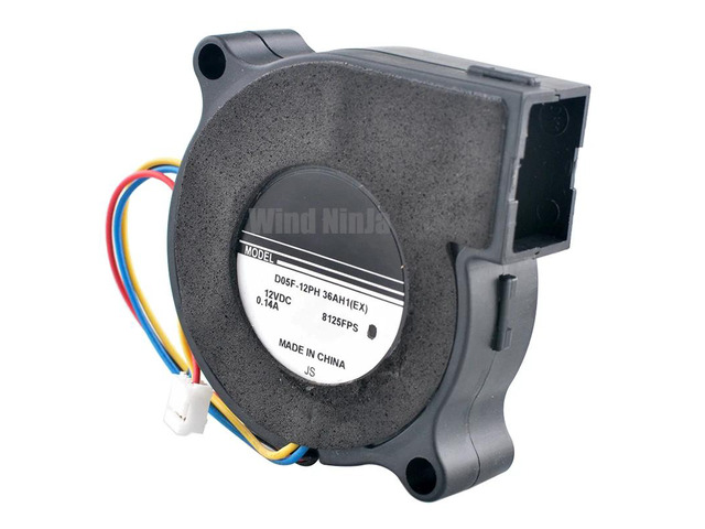 D05F-12PH 5cm 50mm Blower (50x50x15mm), DC12V 0.14A 4-pin centrifugal cooling fan, suitable for projectors and printers.