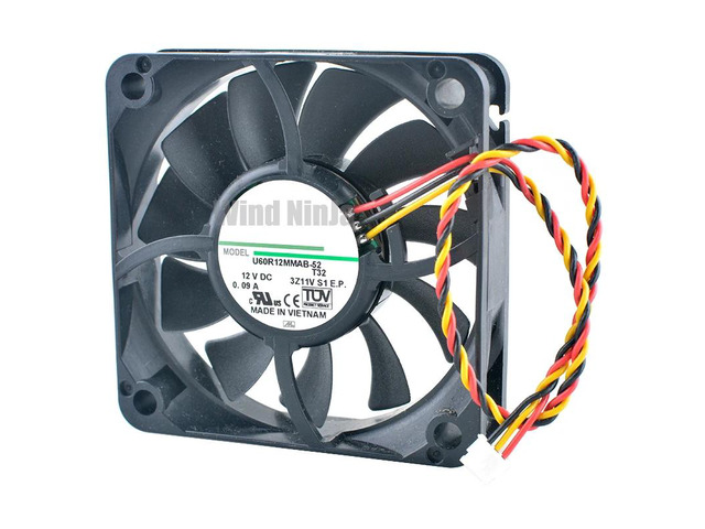 Silent cooling fan, 6cm (60mm x 15mm), U60R12MMAB-52, DC12V 0.09A, 3-pin, suitable for projector chassis CPU - Dimensions: 60x60x15mm