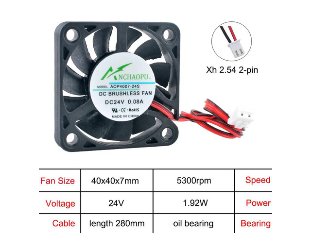 ACP4007 4cm 40mm Fan (40x40x7mm), DC24V, 2-pin ultra-thin axial fan suitable for cooling routers and projectors.