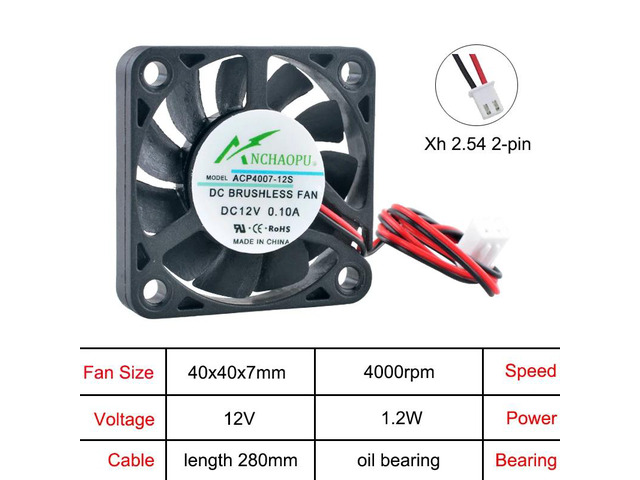 ACP4007 4cm 40mm Fan (40x40x7mm), DC12V 2-pin Ultra-thin Axial Fan, Suitable for Cooling Routers and Projectors