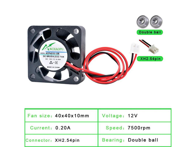 ACP4010 4cm 40mm Fan (40x40x10mm) DC12V Dual Ball 2-Pin Miniature Cooling Fan, suitable for power monitoring chargers.