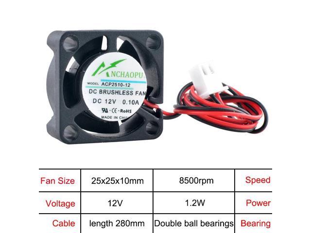 ACP2510 2.5cm 25mm Fan (25x25x10mm), DC12V Dual Ball 2PIN Miniature Axial Fan, suitable for cooling devices such as projectors, Raspberry Pi, and.