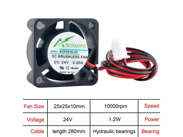 ACP2510 2.5cm 25mm Fan (25x25x10mm), DC24V Hydraulic 2PIN Miniature Axial Fan, suitable for cooling devices such as projectors, Raspberry Pi, and...