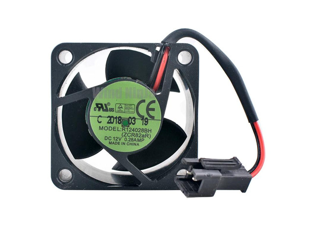 Dual ball bearing cooling fan R124028BH ZCR82aR 4cm x 40mm DC12V 0.28A, suitable for 1U/2U server power supplies, dimensions 40x40x28mm.