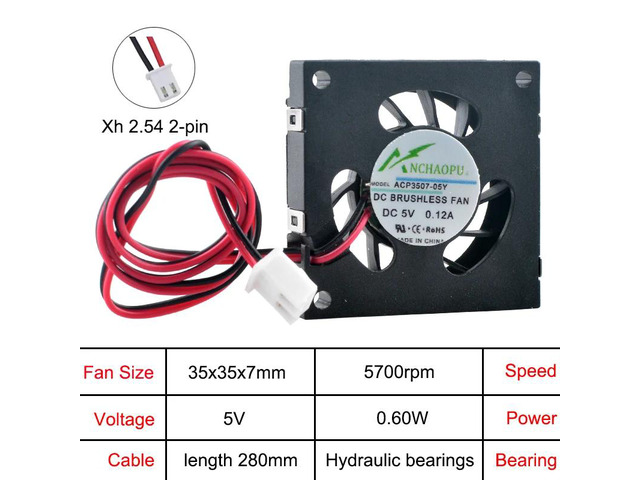 ACP3507-05Y ACP3507-12Y 3.5cm 35mm 2-pin centrifugal blower DC5V cooling fan, suitable for projectors and printers (35x35x7mm)