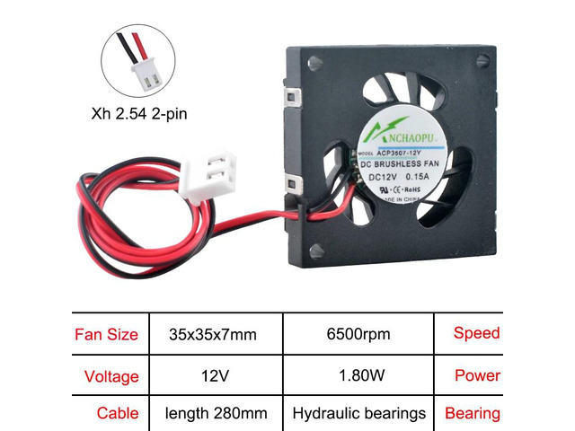 ACP3507-05Y ACP3507-12Y 3.5cm 35mm 2-pin centrifugal blower DC12V cooling fan, suitable for projectors and printers (35x35x7mm)