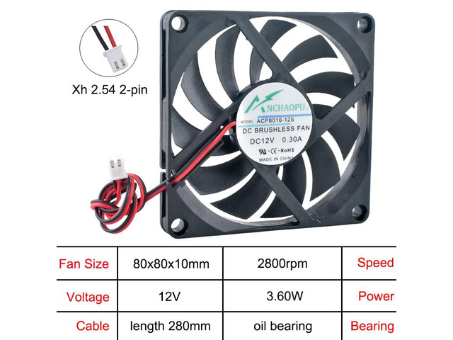(3 units) ACP8010 Ultra-thin 8cm/80mm Cooling Fan (80x80x10mm), DC12V with oil-coated 2-pin connector, suitable for CPU power supply and chassis...
