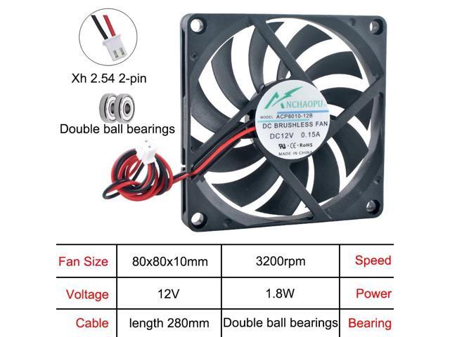 (3 units) ACP8010 Ultra-thin 8cm/80mm Cooling Fan (80x80x10mm), DC12V Dual Ball 2-pin, suitable for CPU power supply and chassis cooling.