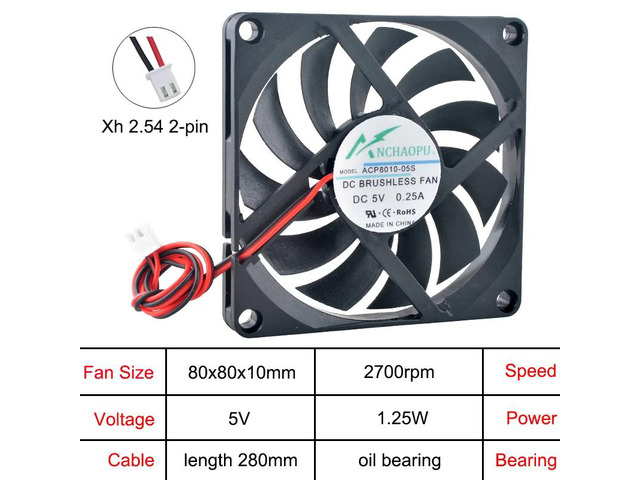 (3 units) ACP8010 Ultra-thin 8cm/80mm Cooling Fan (80x80x10mm), DC5V with 2-pin oil coating, suitable for CPU power supply and chassis cooling.
