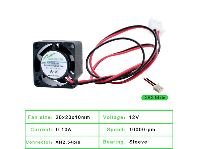 ACP2010 2cm 20mm Miniature Cooling Fan (20x20x10mm), DC 12V 0.10A 10000rpm, 2-pin Power Monitoring Charger