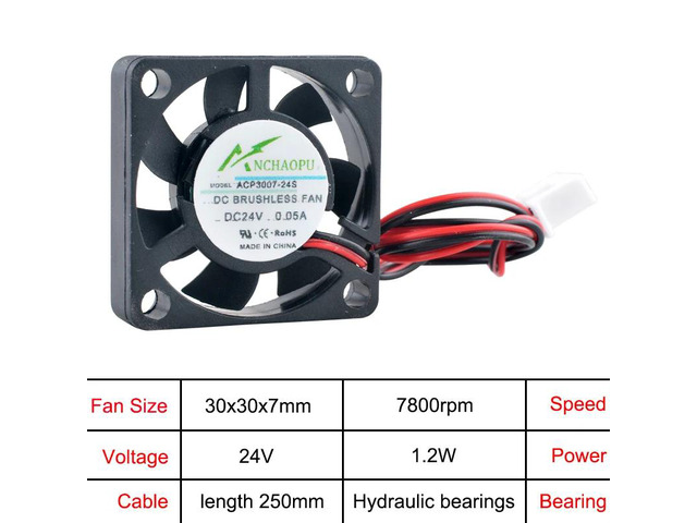 ACP3007 3cm 30mm Fan (30x30x7mm) DC24V 2-pin Miniature Ultra-thin Cooling Fan, suitable for printers and routers.