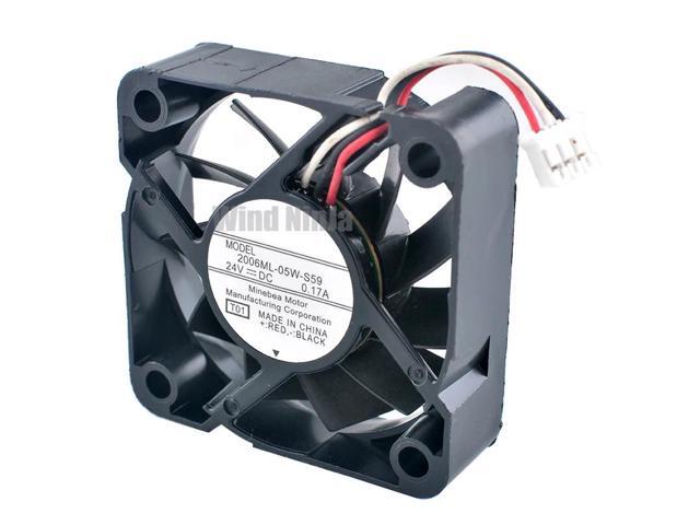 2006ML-05W-S59 DC24V 0.17A 3-pin axial cooling fan, 5cm x 50mm, suitable for frequency converters, dimensions 50x50x15mm.