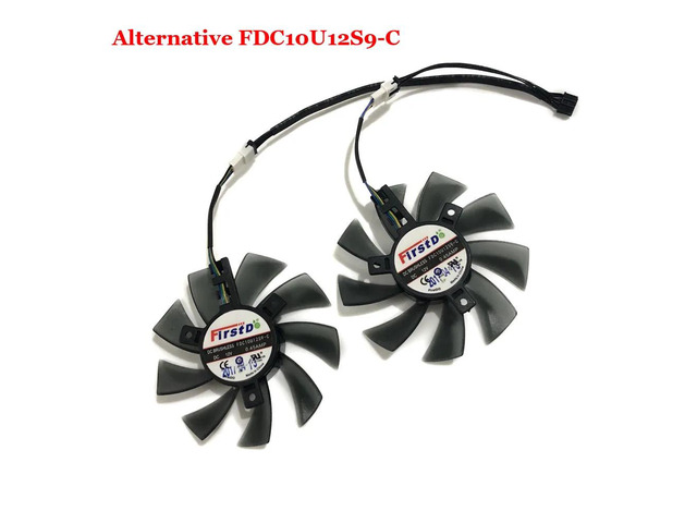 Two black FDC10U12S9C CF9010H12S XFX RX480 RX570 GPU VGA cooling fans, suitable for RX 570 and RX470 graphics cards.