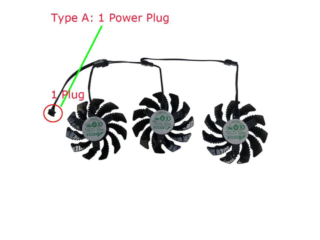 GPU graphics card fan, 1 power connector GA81S, 3 units/set, compatible with RTX 3060 Ti and RTX 3060 OC.
