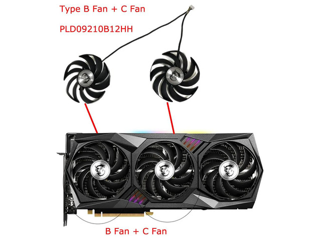PLD09210B12HH, PLD09210S12HH, VGA cooler, graphics card fan, suitable for RTX 3070 3080 3090 TRIO SUPRIM-X 8G graphics card cooling (B Fan and C Fan).