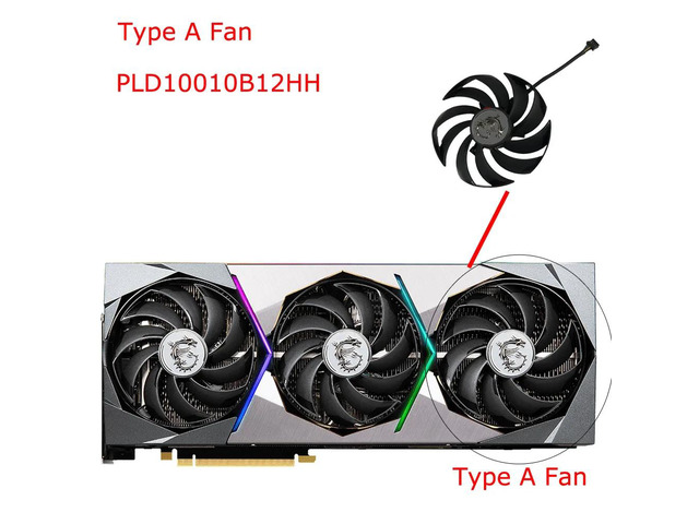 One VGA GPU cooler fan suitable for RTX 3080 SUPRIM X 10G, RTX 3080 3090 3090Ti 24g, graphics card cooling, PLD10010B12HH.