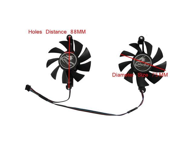 Graphics card fans, compatible with AFOX RX 6500XT and RX 580 2048SP, 2 units/set, 75mm diameter, 88mm mounting hole spacing.