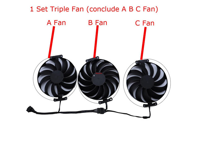 Graphics card fan/VGA cooler suitable for RX 6800XT 16G GAMING, RX6900XT 16G, and RX 6700 XT 12G, model: CF1010U12S (three fans, A, B, and C).