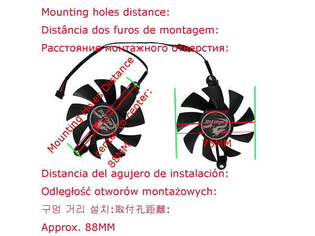 2 units/set, graphics card fan, 75mm diameter, 8.8cm mounting hole spacing, for RX 580 2048SP.